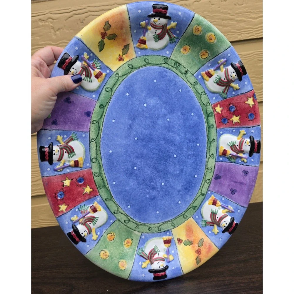 Sango Sweet Shoppe Christmas Sue Zipkin Snowman Oval Platter 18 Inch 0956-143